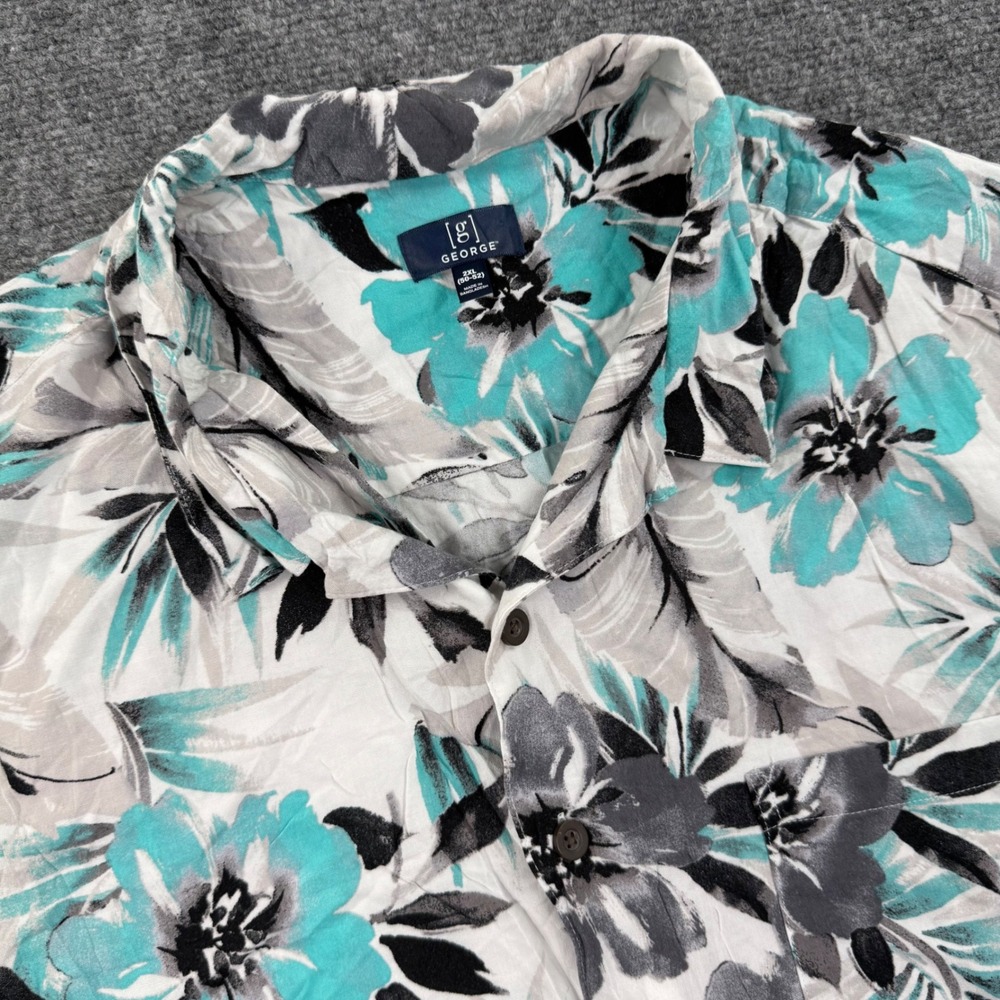 George Button Down Shirt 2XL Blue Watercolor Floral Rayon Mens GM28Y027B